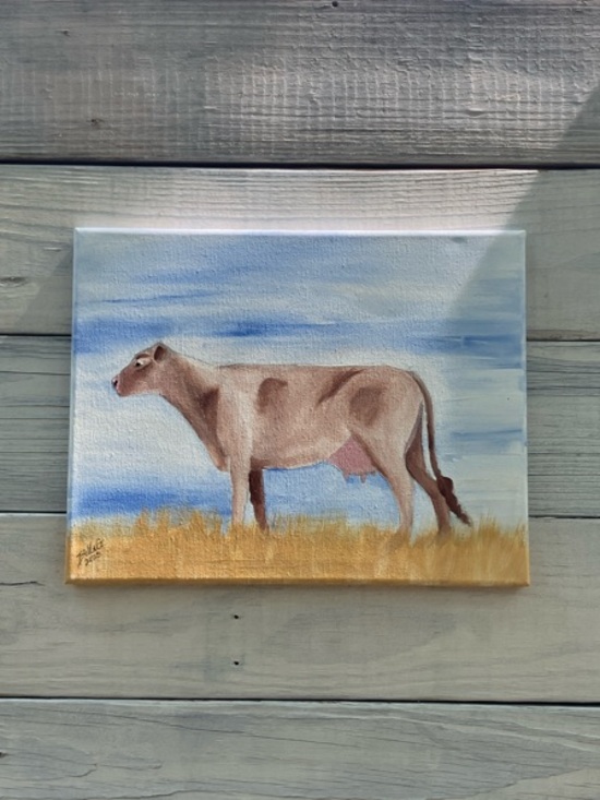 Other - Hand-Painted Brown Cow Raw Canvas Art Charming Farmhouse